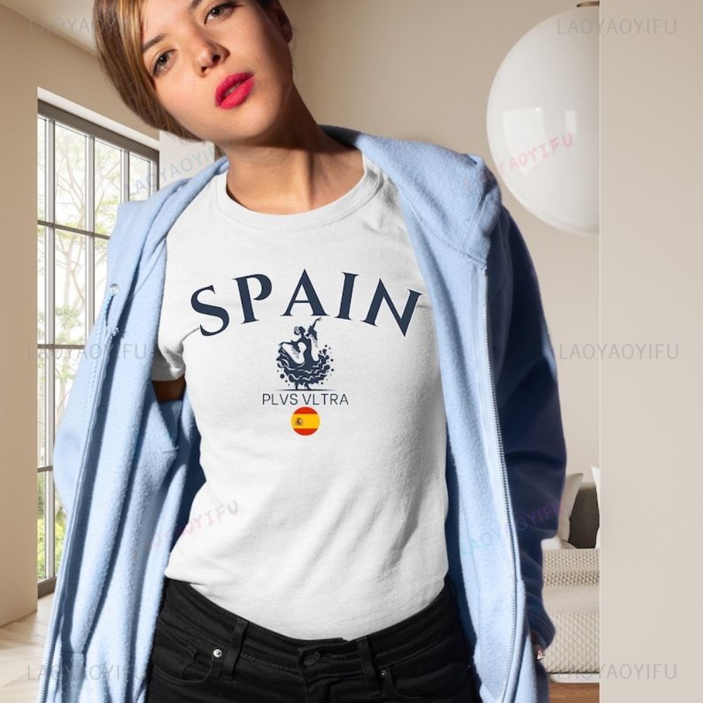Street Fashion In Spain - Kaus Cetak Grafis Bendera Spanyol untuk