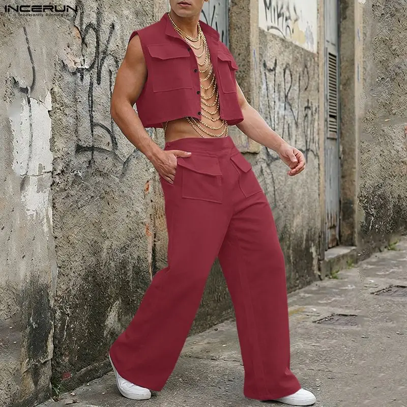 Street Summer Fashion - INCERUN Set Pria Atasan Crop Tanpa