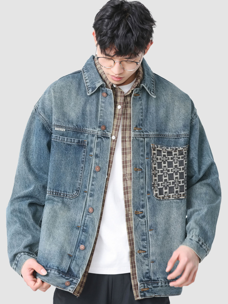 Street Fashion Hong Kong - Jaket Denim saku bordir antik pria