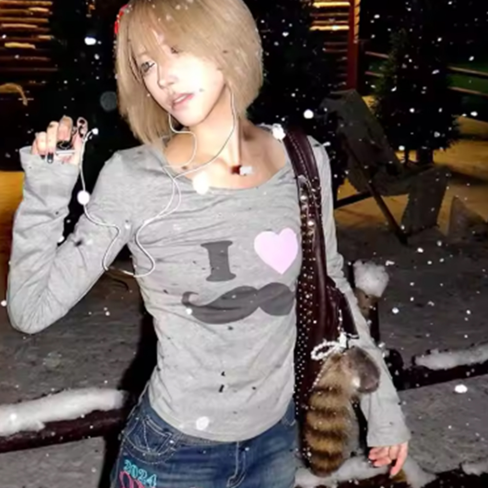 Street Fashion In Japan - Kaos Cetak Jenggot Y2K Jepang Vintage