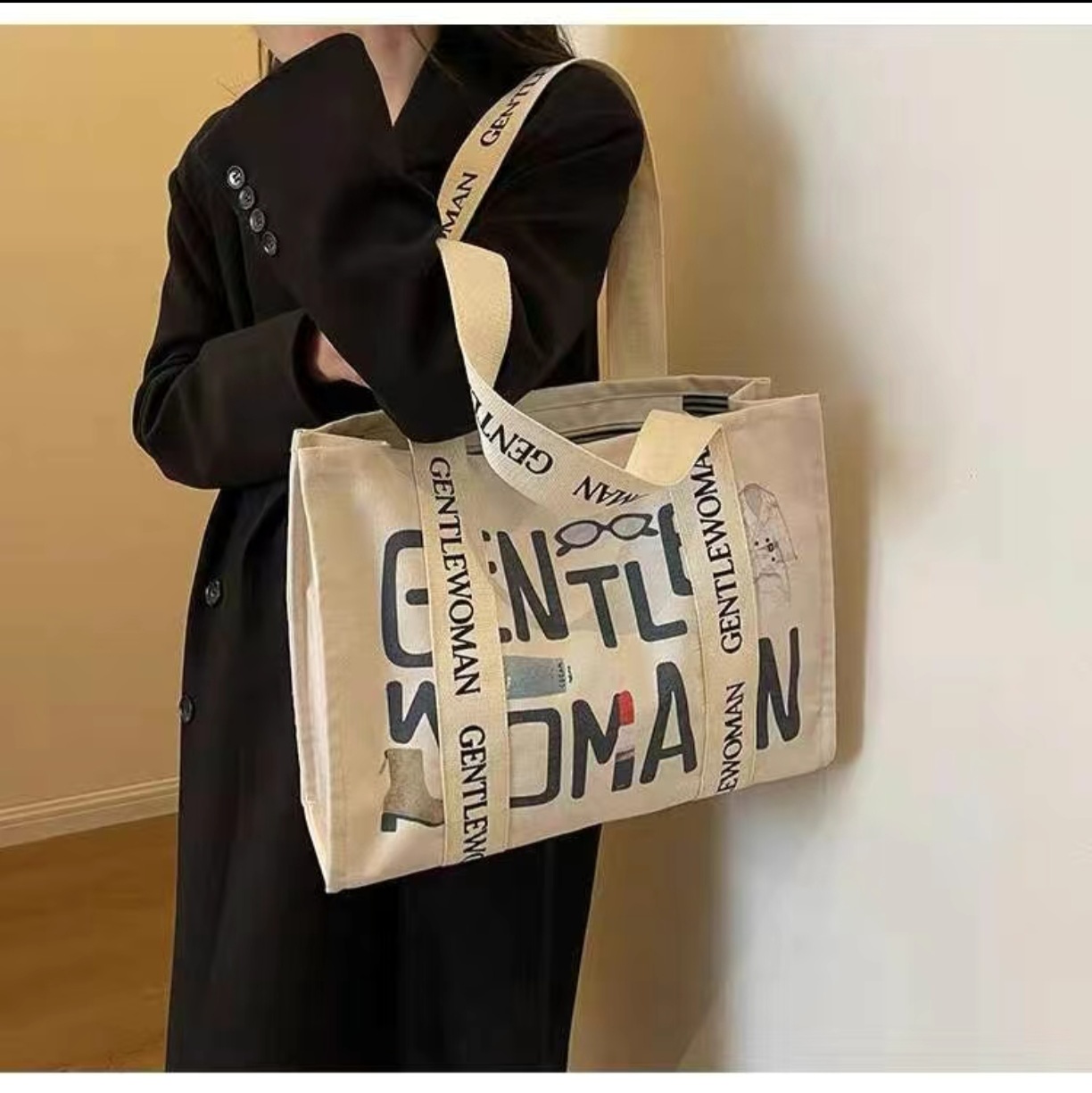 Tote Bag Canvas Print - Tas Tote Kanvas Besar Motif Huruf