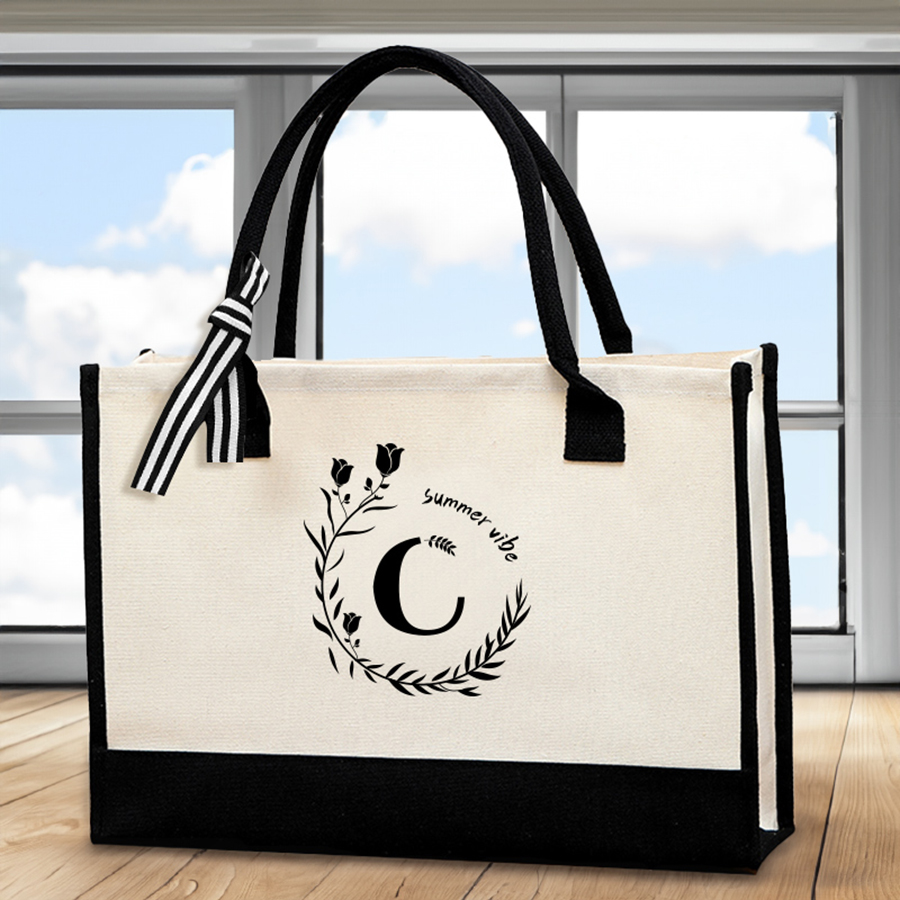 Tote Bag Canvas Print - Tas jinjing bermotif huruf kulit, tas