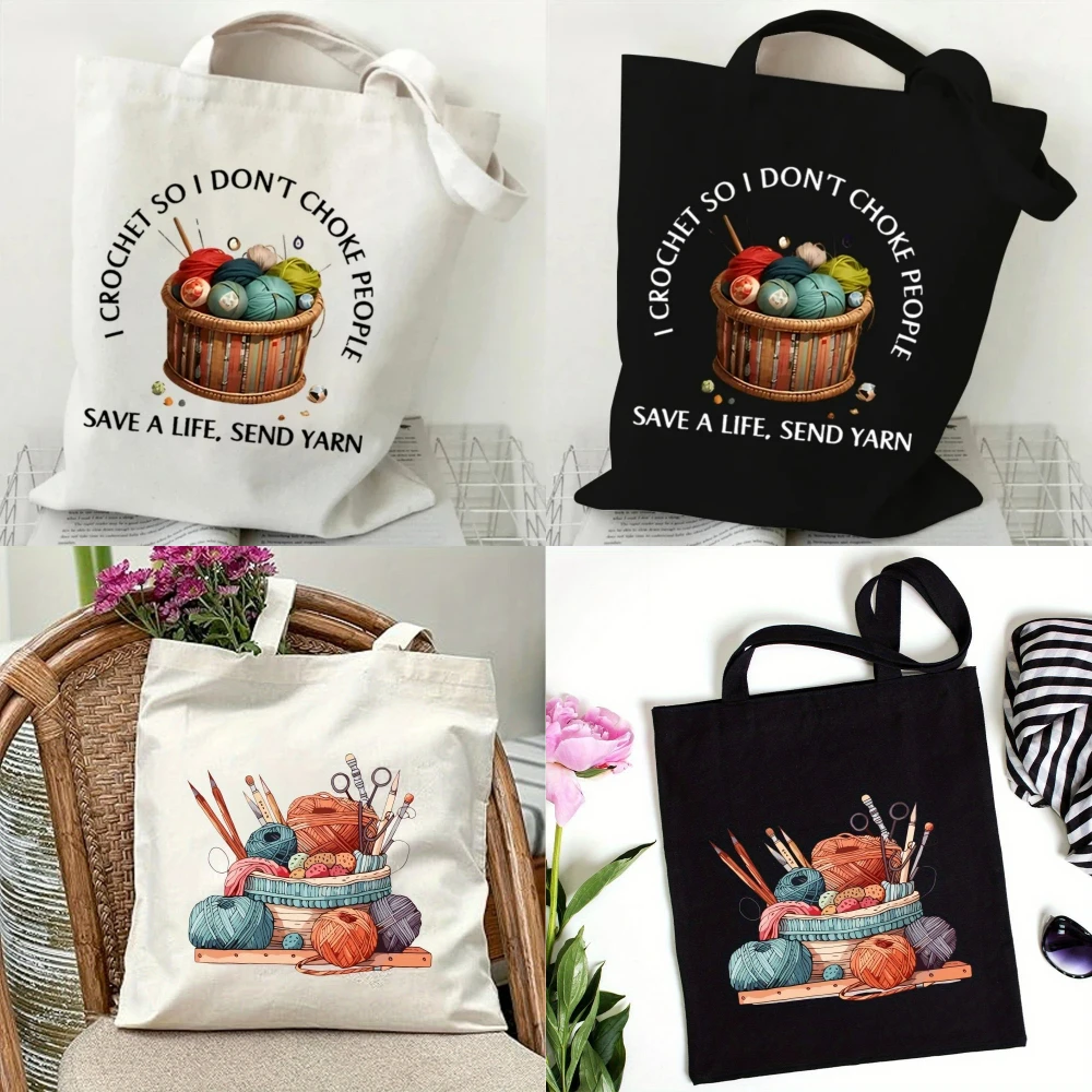 Tote Bag Canvas Print - Tas Tangan Rajut Bola Wol Klasik