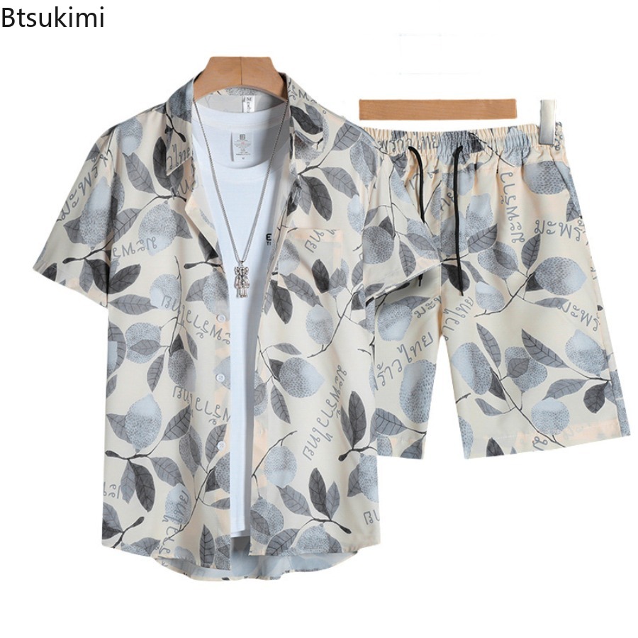 Street Summer Fashion - Set Kemeja Lengan Pendek Pria Cetak