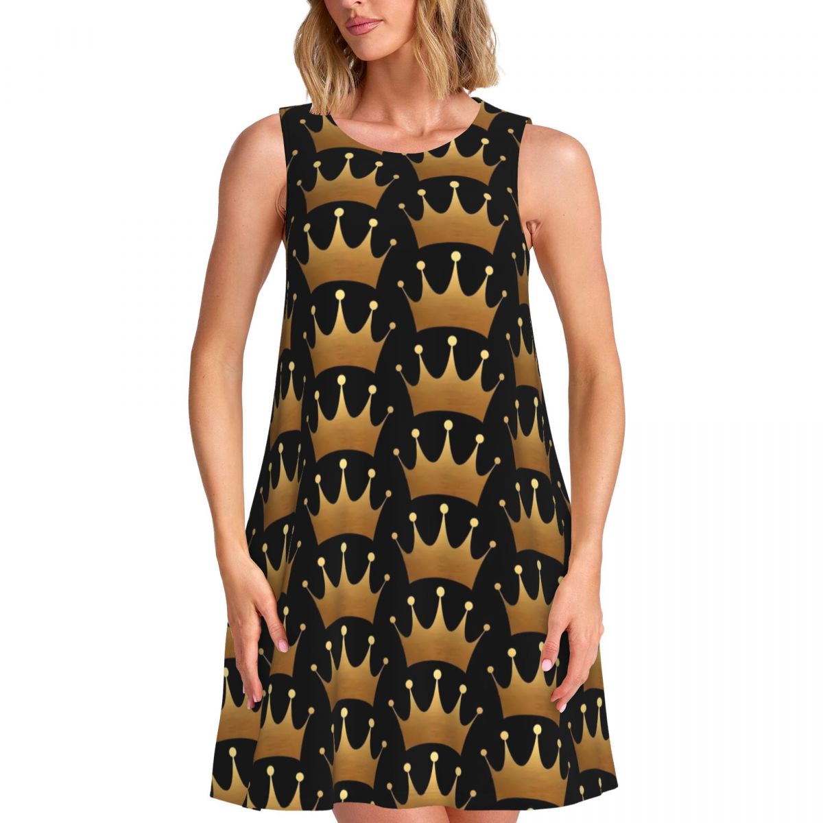 Queen Street Fashion - Gaun Cetak Motif Ratu Mahkota Emas