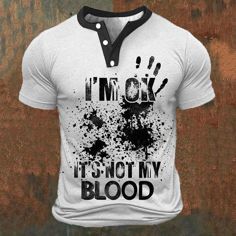 Street Summer Fashion - Kaos Henley Pria Cetak Huruf 3D