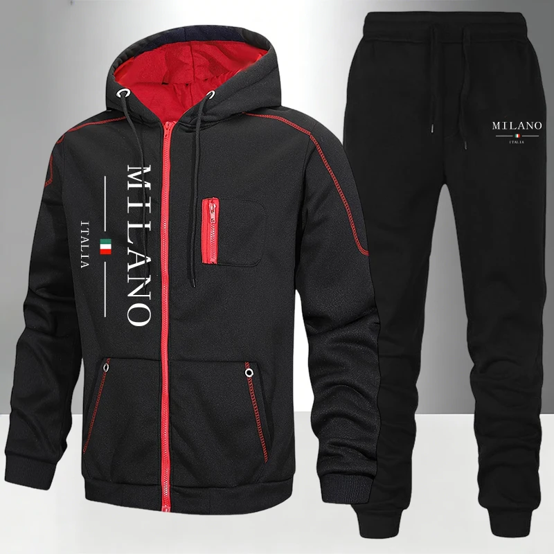Street Fashion Hoodie - Setelan Pria Italia/Mantel/Celana Musim Gugur Musim