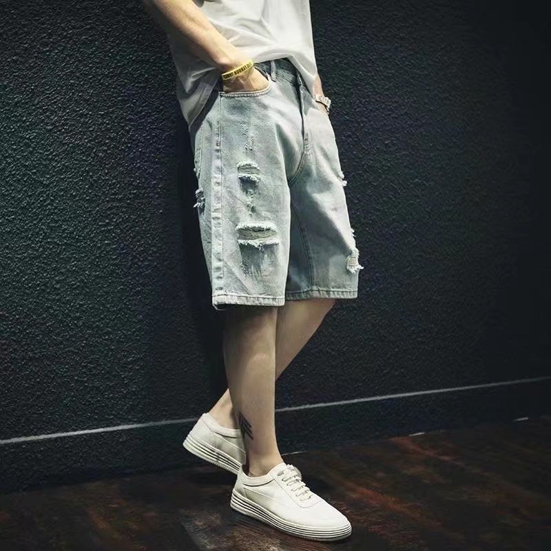 Celana Pendek Denim Robek Pria - Street Fashion Hong Kong ulasan dan harga