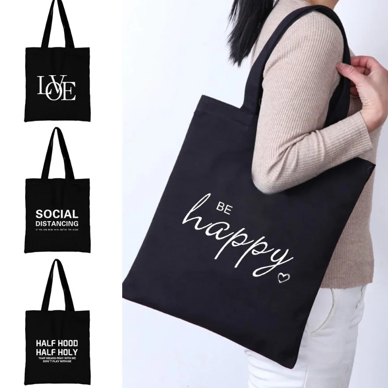 Tas Bahu Kapasitas Besar Hitam - Tote Bag Canvas Print ulasan dan harga