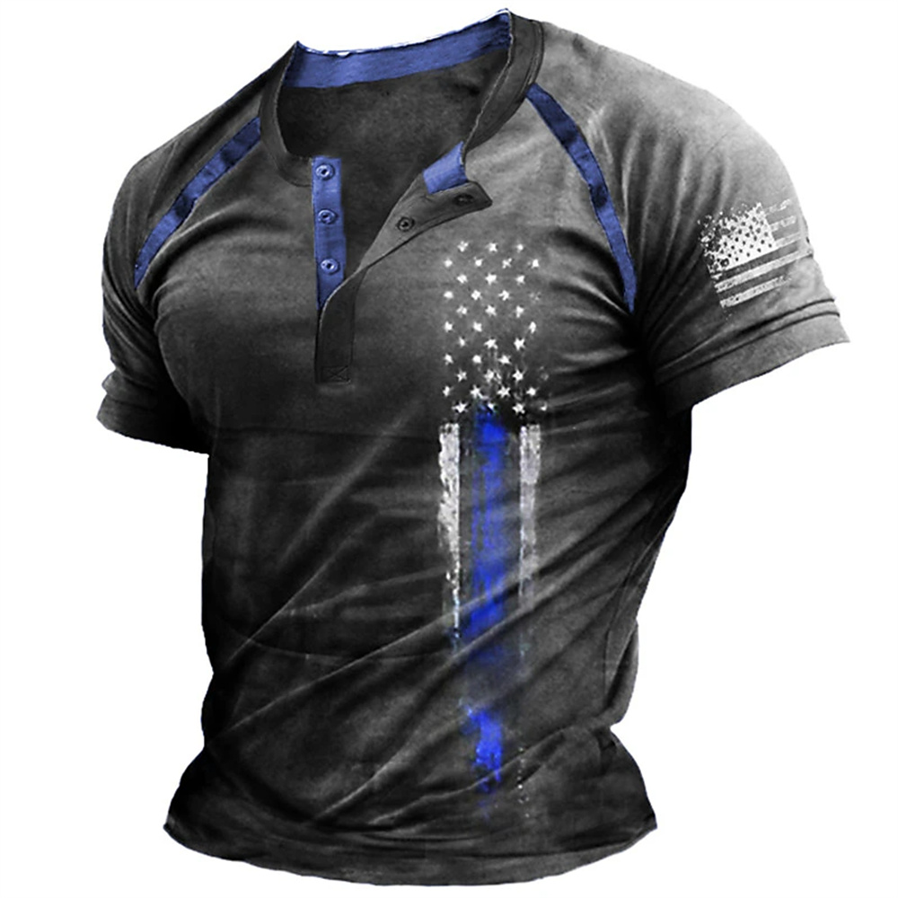 Kaos Henry Pria Motif Bendera  - Street Summer Fashion ulasan dan harga