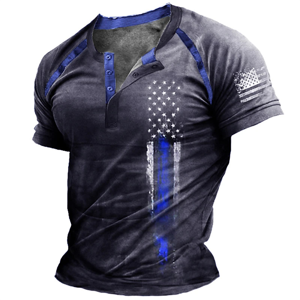 Kaos Henry Pria Motif Bendera  - Street Summer Fashion ulasan dan harga
