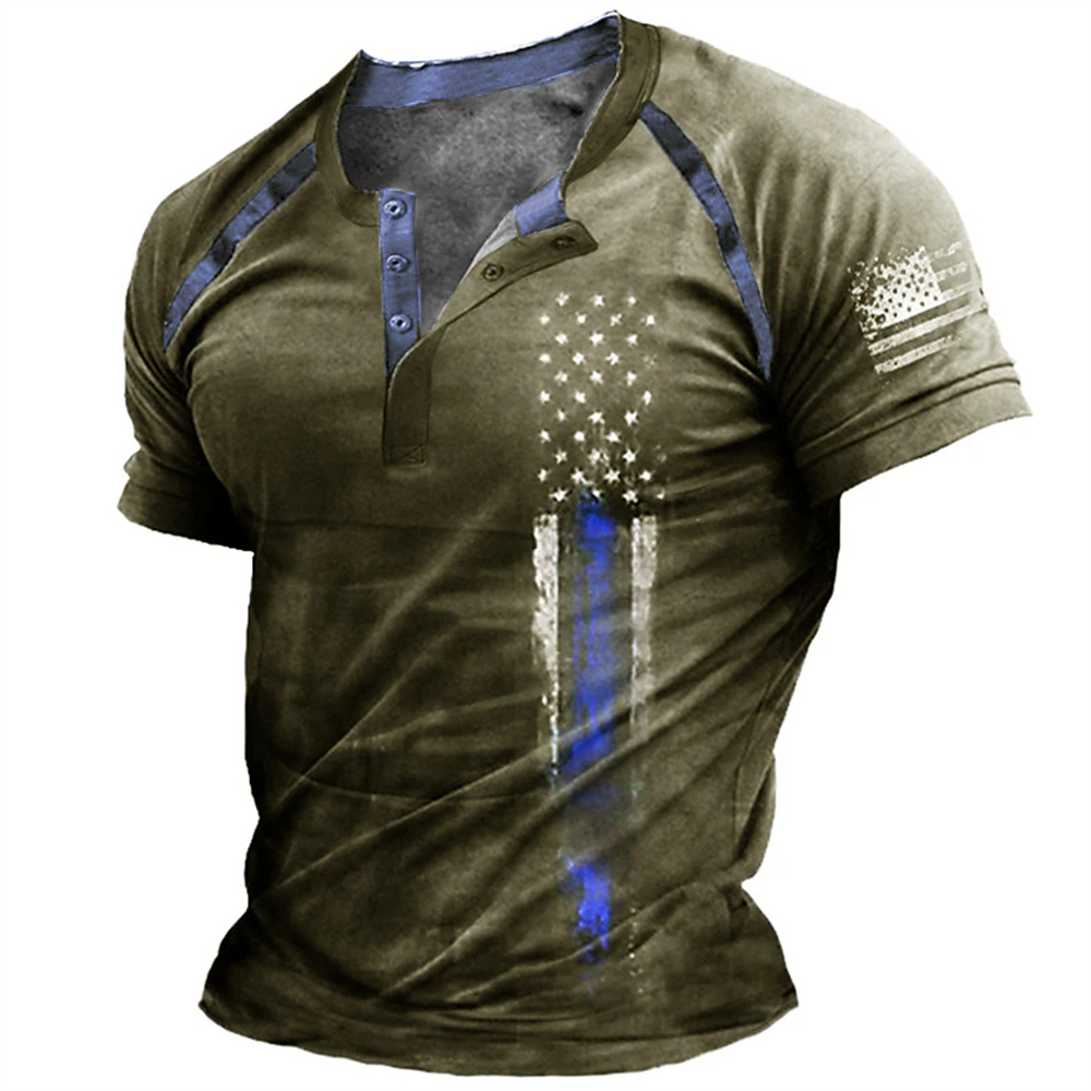 Kaos Henry Pria Motif Bendera  - Street Summer Fashion ulasan dan harga