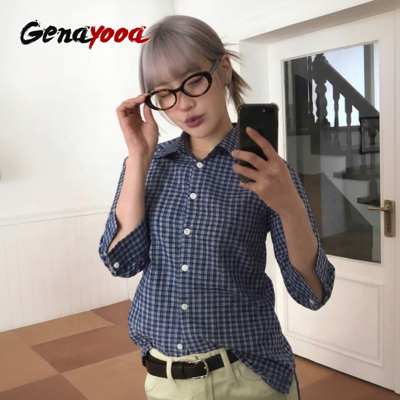 Genayooa Y2k Kemeja Kotak-kota - Street Fashion In Japan ulasan dan harga
