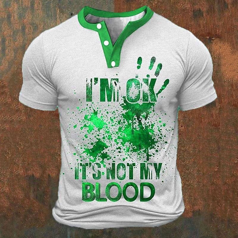 Kaos Henley Pria Cetak Huruf 3 - Street Summer Fashion ulasan dan harga