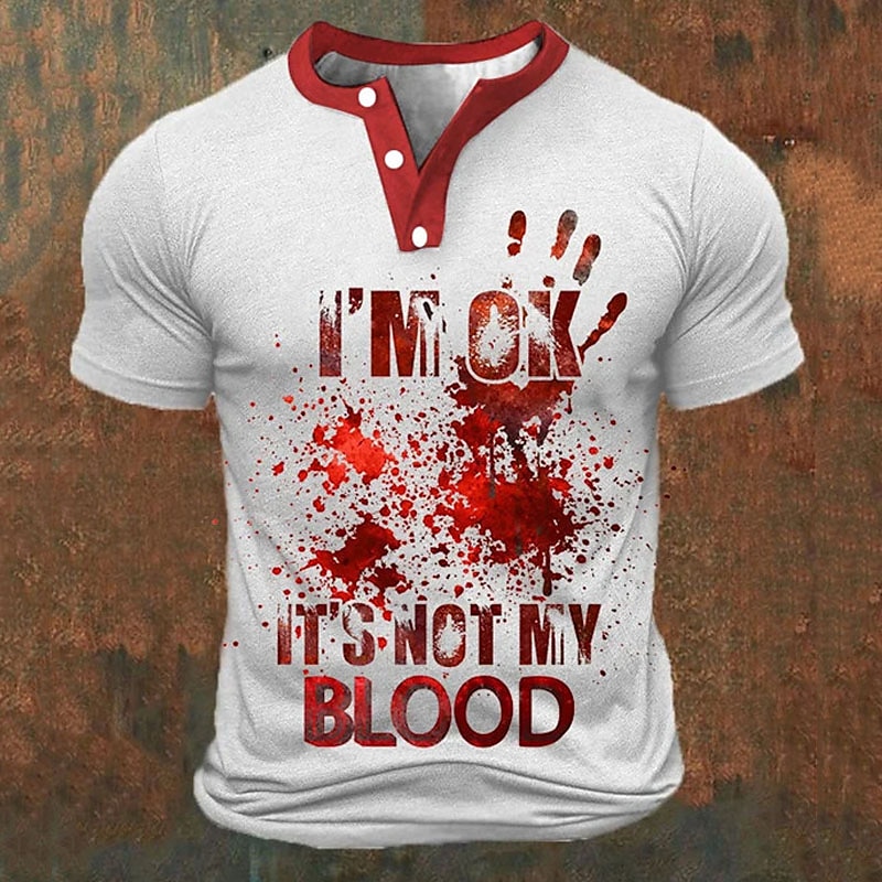 Kaos Henley Pria Cetak Huruf 3 - Street Summer Fashion ulasan dan harga