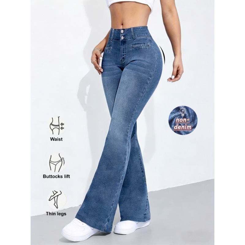 Celana Flare Denim Imitasi Wan - Street Fashion Shanghai ulasan dan harga