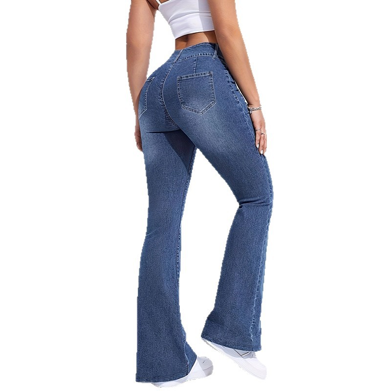 Celana Flare Denim Imitasi Wan - Street Fashion Shanghai ulasan dan harga