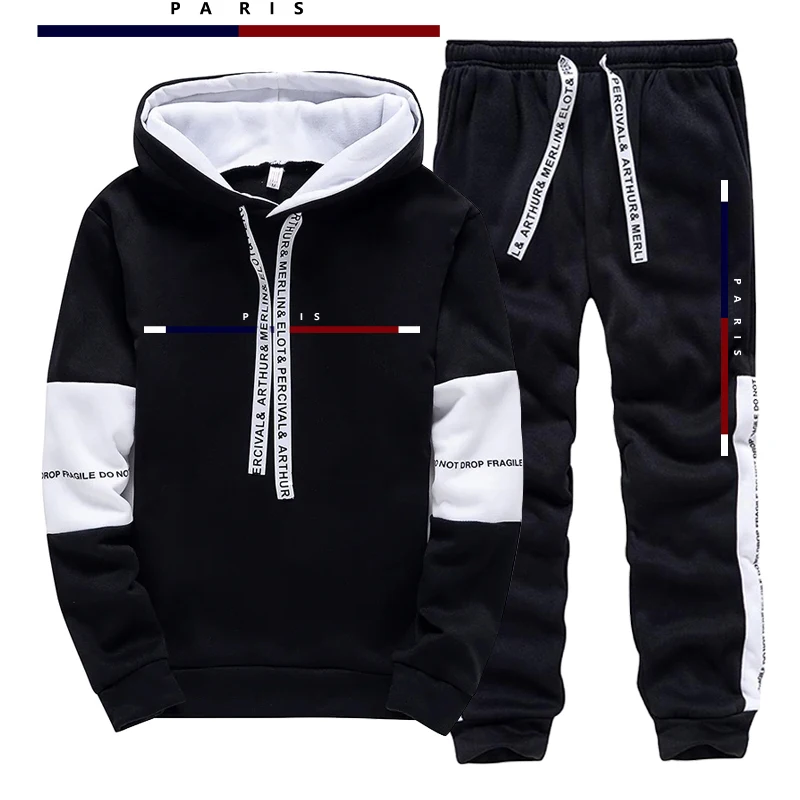 Setelan Pria Motif Cetak Paris - Street Fashion Hoodie ulasan dan harga
