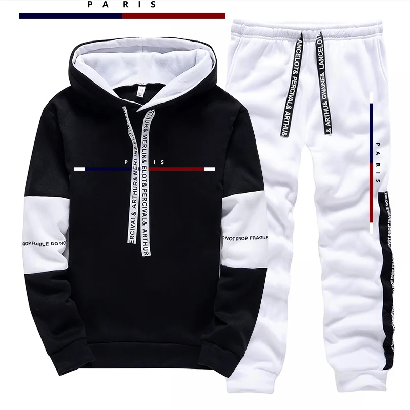 Setelan Pria Motif Cetak Paris - Street Fashion Hoodie ulasan dan harga